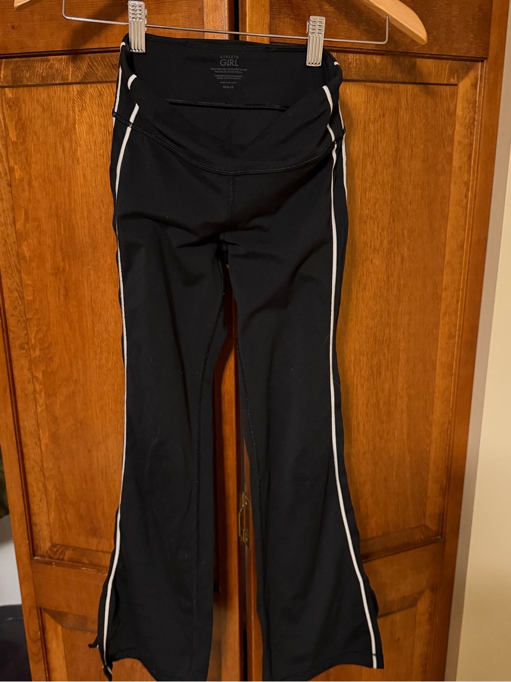 Athleta Black Leggings with White Side Stripe
